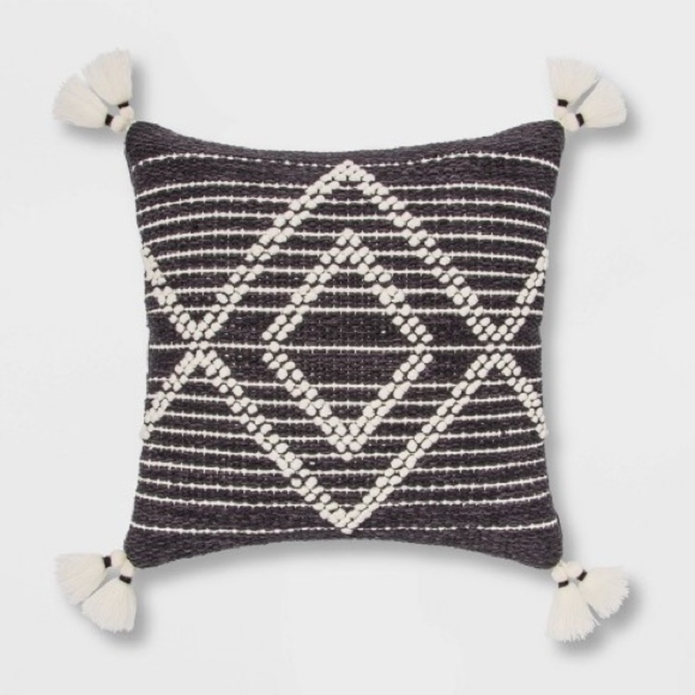NWT Embroidered Textured Diamond Throw Pillow Black/Cream - Opalhouse